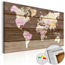 World Map Cork Pin Board - World Map On Brown Wood - £86.41 GBP+