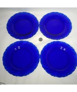 Set of 4 Duralex Bormioli Rocco France Cobalt Blue Swirl Glass Salad Pla... - £26.42 GBP