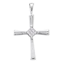 14k White Gold Princess Diamond Cross Pendant Charm 1/10ctw - £226.13 GBP
