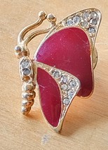 Vintage 90s gold tone enameled Butterfly with rhinestones pin badge brooch - $7.99
