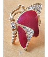 Vintage 90s gold tone enameled Butterfly with rhinestones pin badge brooch - $7.99