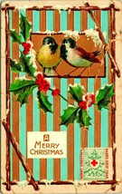 Sparrows Holly Icicles A Merry Christmas w Seal Gilt Embossed 1917 DB Postcard - £3.09 GBP