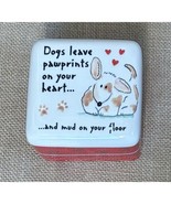 Vintage Linda Grayson Dogs Leave Footprints Square Ceramic Trinket Box - $13.86