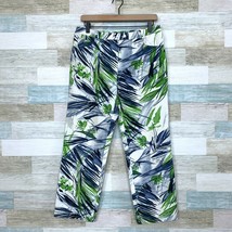 WORTH Tropical Cropped Pants White Blue Mid Rise Cotton Stretch Casual W... - £27.21 GBP