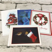 Vintage Christmas Cards Seasons Greetings Birds Stocking Wreath Lot Of 4 - £9.16 GBP