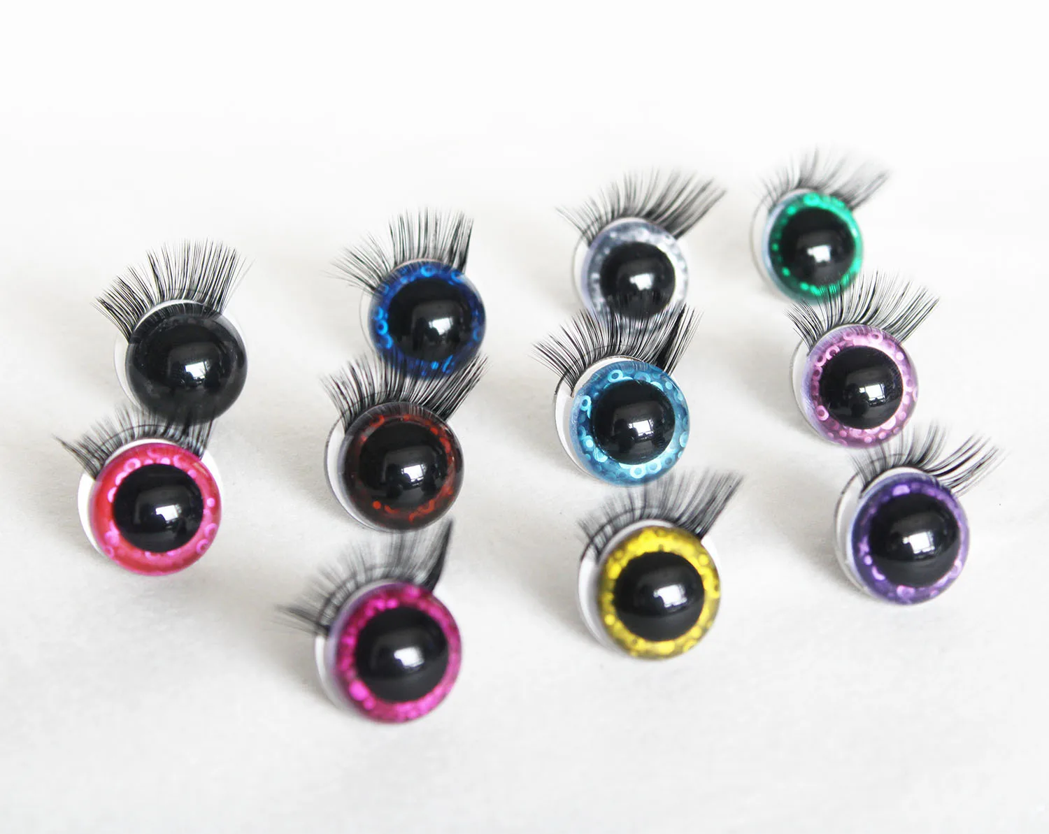 10pcs  new  9mm to 22mm round clear toy safety glitter eyes with black eyelash - £9.01 GBP+