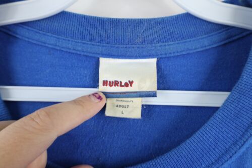 Vintage 90s Hurley Mens Large Faded Spell Out Surfing Long Sleeve T-Shirt Blue Item image 7