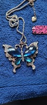 New Betsey Johnson Necklace Butterfly Blueish Rhinestone Summer Collecti... - $14.99