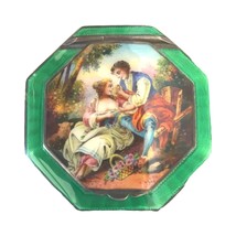 Antique Hand-Painted Guilloché Enamel Powder Compact - Sterling Silver, Austria - £799.34 GBP