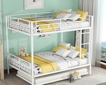 Full Over Full Metal Bunk Bed With Trundle - Space Efficient, Modern Des... - £449.10 GBP