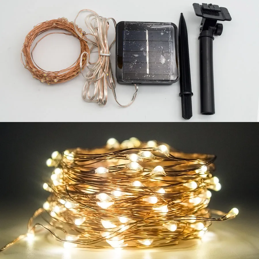 Olar powered string light 10m 100led copper wire fairy lights starry flashing decor led thumb200