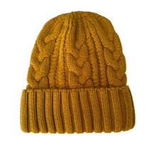 Lucky Brand Cozy Cable Knit Beanie Hat Cap Chunky Mustard Yellow One Size - £15.98 GBP