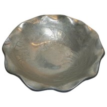 Hand Forged Wrought Aluminum Large 13&quot; Salad Serving Bowl Engraved Shrim... - $22.00