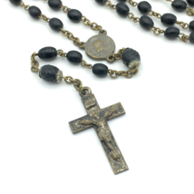 5 DECADE rosary w/ carved black wood beads - vintage 1940s ornate bead caps - $20.00