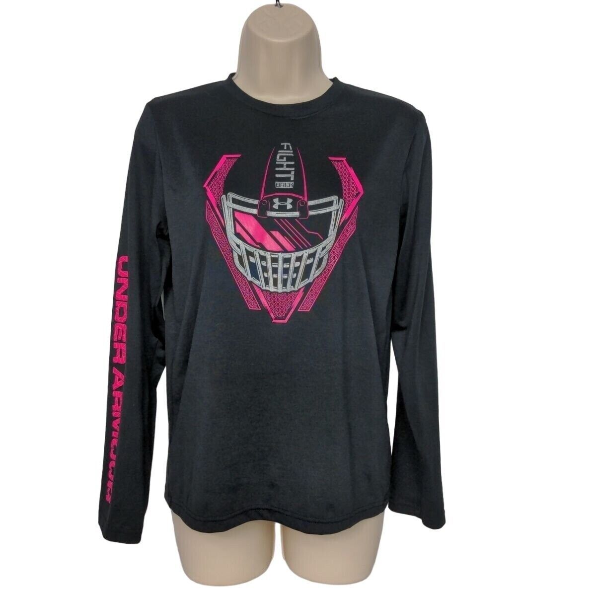 Primary image for Under Armour Youth Heatgear Loose Fit Shirt Size Large Fight Back Black Pink