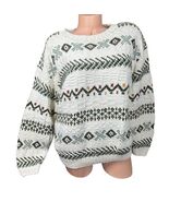 Vintage LL Bean Knit Sweater Womens L Ivory Green Fair Isle Pullover Chu... - €50,15 EUR
