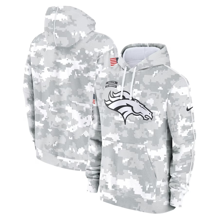 Mens White Camo Broncos 2024 Salute to Service Pullover Hoodie - Denver