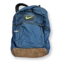 Vtg Nike Leather Bottom Navy Blue Bookbag Backpack 90s Y2K White Tag Rubber Logo - £23.44 GBP