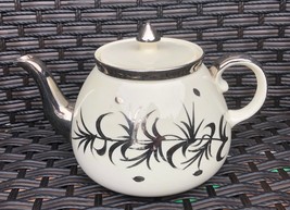 Vintage Gibsons Teapot SILVER WHITE Hand Painted Staffordshire England - $26.72
