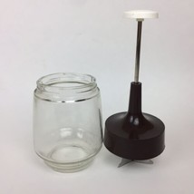 Vintage Gemco Food Nut Chopper Glass Jar Plastic Lid Stainless Blades Brown Used - $9.90