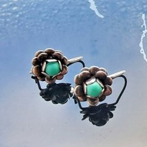 Small Southwest Style 925 Sterling Silver Natural Turquoise Flower Earrings At - $37.32