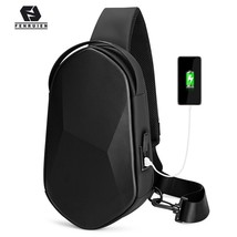 Fenruien Men Shoulder Bags Black USB Charging Crossbody Bags Waterproof Casual T - £45.96 GBP