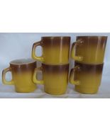 5X Fire King Anchor Hocking Diamond Brown/Yellow Stacking Coffee Mugs - $319.55 MXN