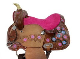 STG Western Leather Barrel Racing Pink Horse Saddle 10&quot; to 17&quot; All Event Saddle - £338.52 GBP+
