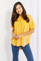 Zenana Start Small Washed Waffle Knit Top in Yellow Gold - £27.10 GBP