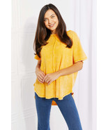 Zenana Start Small Washed Waffle Knit Top in Yellow Gold - £26.61 GBP