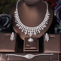 jankelly 4pcs Bridal Zirconia Jewelry Sets For Women Party, Dubai Nigeria CZ Cry - £100.04 GBP