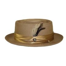 Men's Bruno Capelo RAFAELE Braid Straw Pork Pie Hat Telescope Crown RF-403 Tan image 3