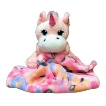 Little Beginnings Baby Lovey Pink Unicorn Plush Security Blanket Soother Floral - £5.41 GBP