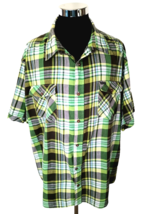 Rocawear Shirt Men&#39;s Size 5 Button Front Cotton Green Plaid  Short Sleeves Logo - £17.39 GBP