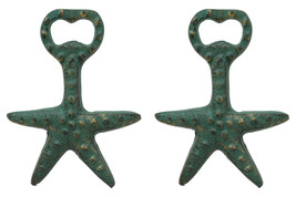 Rustic Verdigris Green Cast Iron Nautical Sea Star Starfish Bottle Opener 2-Pack - £11.98 GBP