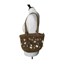 Cappelli Woven Straw Purse Seashells Beaded Shoulder Strap Brown Bag - $22.77