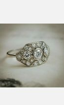 2.1Ct Antique Art Deco Round Moissanite Engagement Ring 10k White Gold - £473.45 GBP