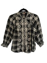 Anthropologie PILCRO Womens Black White Plaid Button Up Embroidered Western XS - £19.23 GBP