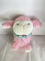 Commonwealth Pink Sheep Lamb Wooly Plush Stuffed Animal Toy Collar Bow Vintage - £55.50 GBP