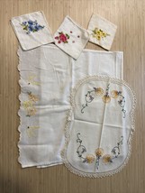 5 Vintage Runner Dresser Scarf 50s Crocheted Embroidery Cotton Floral Birds - £7.58 GBP