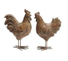 Burton + Burton Brown Hen and Rooster Chicken Figure Set 10 inch - £27.81 GBP