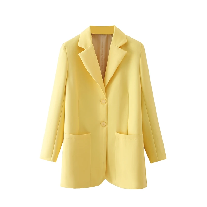 Tangada Women Spring Yellow Blazer Female Long Sleeve Elegant Jacket Ladies Work - £107.94 GBP