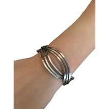 Vintage Silver tone Artisan Cuff Bracelet Twisted metal 6 layer - £15.71 GBP