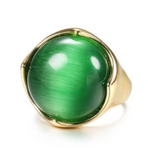Hot Punk Green Ring Gold Color Luxury Engagement Jewelry Mosaic Natural Green Op - £7.01 GBP