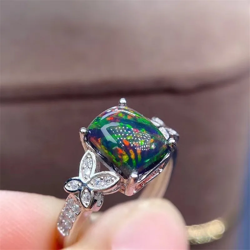 Natural Black Opal Ring Real 925 Sterling Silver Fine Jewelry 6x8mm Size Natural - £71.88 GBP