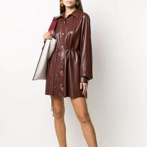 Dark Brown Oversized Women Genuine Lambskin Leather Dress Handmade Casual Formal - £119.56 GBP+