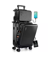 2-Piece Black Hard Carry-On Weekender Spinner Luggage Set with Exterior ... - $159.78