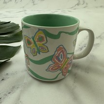 Russ Vintage 90s Coffee Mug Rainbow Pastel Butterflies Cup Small Green Cute - $25.73 CAD