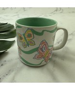 Russ Vintage 90s Coffee Mug Rainbow Pastel Butterflies Cup Small Green Cute - $18.80