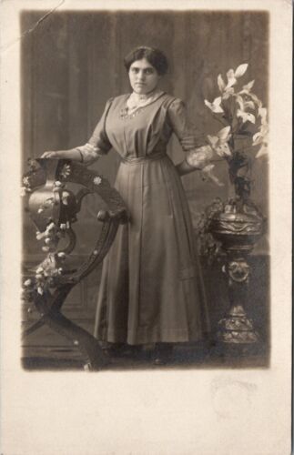 Primary image for Edwardian Lady Beautiful Flower Vases Urns Studio Photo Postcard A23